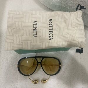 Bottega Veneta Black and Gold Aviator Sunglasses
